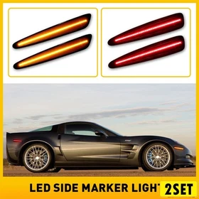 1/2Set Smoked Front Amber Rear Red LED Side Marker For 2005-13 C6 Corvette Chevy