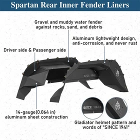 Front & Rear Fender Flares Inner Fender Liners For 2020-2026 Jeep Gladiator JT