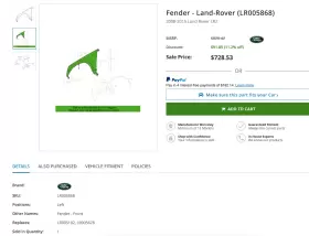 LR005868 LAND ROVER Left Driver Front Fender Lh #2 LR005868 LAND ROVER Left Driver Front Fender Lh #2