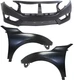 Front Bumper Cover Assembly 3-Piece Kit with Fenders for 2016-2018 Honda Civic,