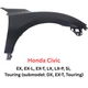 Honda Civic 2016-2018 Front Fender Right Passenger Side, Coupe/Sedan | HO1241192