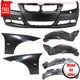 Front Bumper Cover, Fenders, Fender Liners Set 7 pc for 2006-2008 BMW 323i Base Front Bumper Cover, Fenders, Fender Liners Set 7 pc for 2006-2008 BMW 323i Base