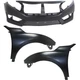 New Set of 3 Front Bumper Cover Kit Fits 2016-2018 Honda Civic