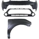 Front Bumper Upper Primed + Lower Cover + Fender Right Side For 14-16 Kia Soul