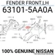 631015AA0A Genuine Nissan FENDER FRONT,LH 63101-5AA0A