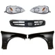 Headlight Kit For 1999-2000 Honda Civic Pair Lens Housing w Grille (Chrome Trim)